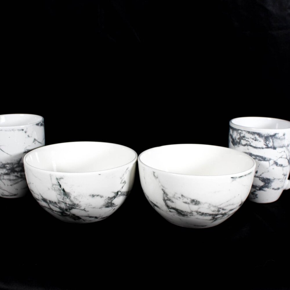 White Gray Marble Bowls Set of 2 Classic Minimalist Neutral Simplistic - Picture 9 of 9